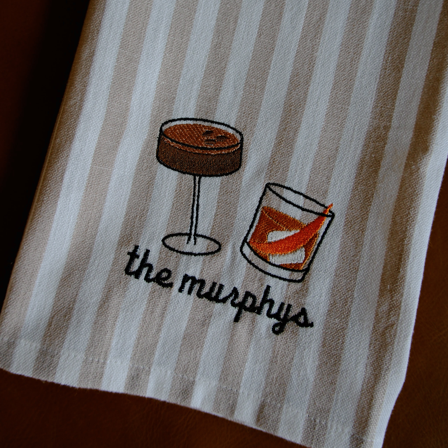 Custom His & Hers Cocktail Striped Tea Towel