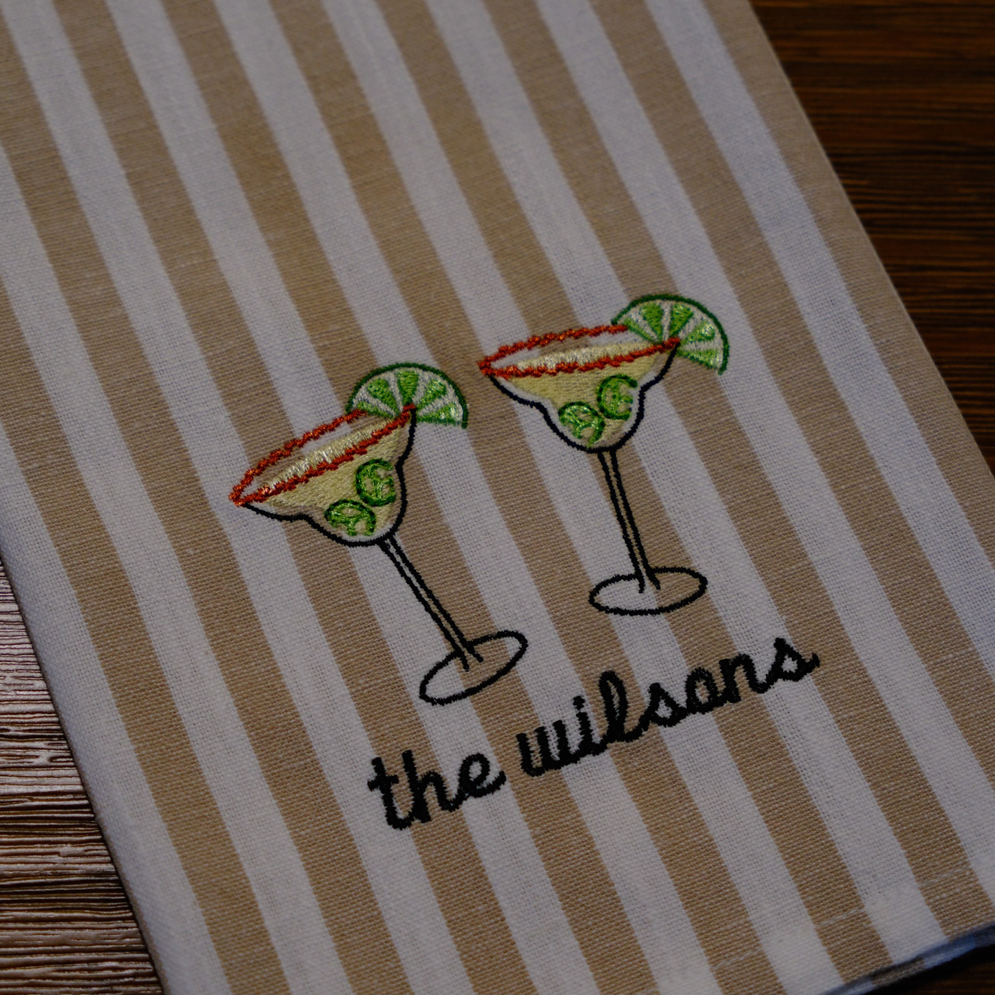 Custom His & Hers Cocktail Striped Tea Towel